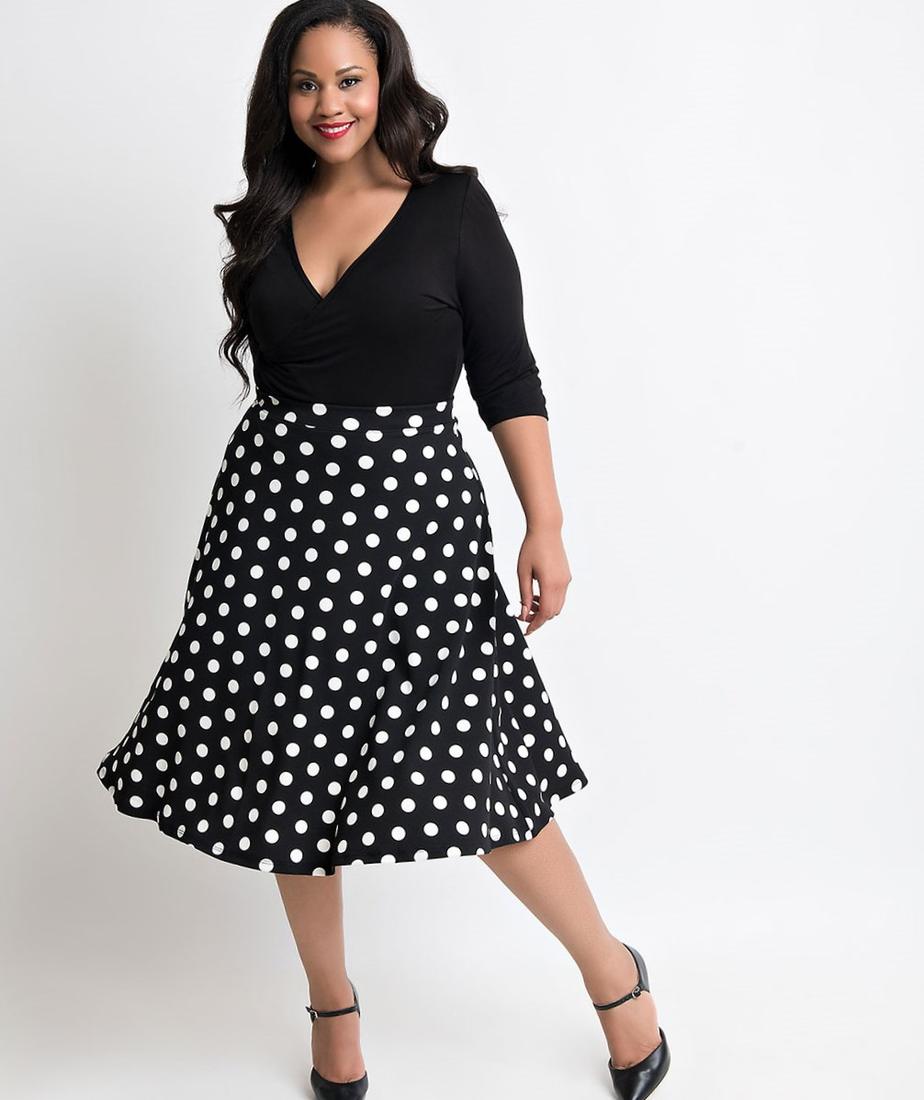 Plus size black and white polka dot dress PlusLook.eu