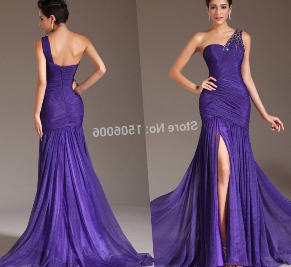 Flowing Purple Prom dresses Plus Size One shoulder evening dresses with high slit chiffon Mermaid formal